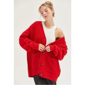 Nicholas WOOL BLEND TEXTURE CARDIGAN Red Oversized Medium